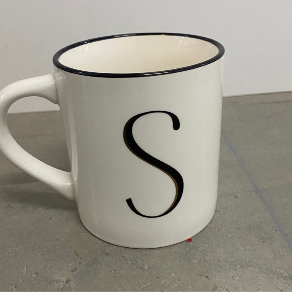Stylish Monogrammed White Mug with Black Rim